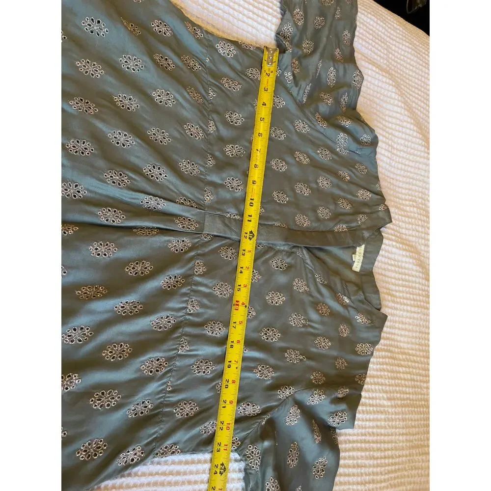 Ruby Yaya Boho Festival Style Green W/ Metallic Eyelet Long Sleeve Tunic XL - Picture 7 of 16